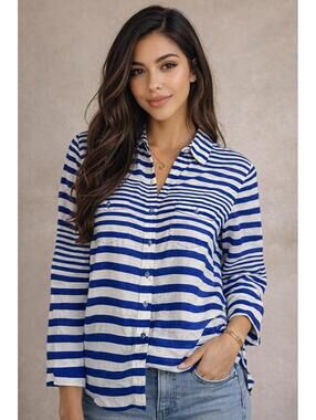 Velvet Heart Striped Shirt Blue White M